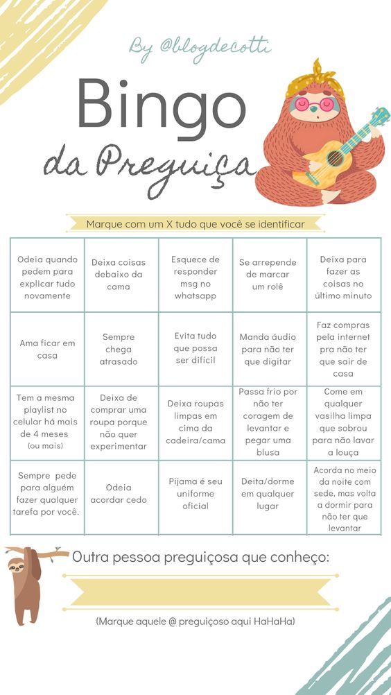 Brincadeira do Bingo da Preguiça da Status do WhatsApp