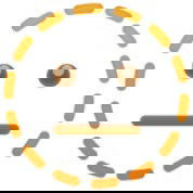 Emoji de carinha amarela pontilhada com a boca diagonal em linha reta