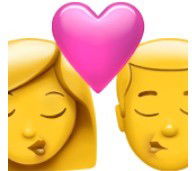 Casal de homem e mulher dando um beijo com um coração entre eles