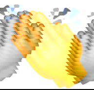 Emoji com duas mãos amarelas, unidas pelas palmas, com raios azuis na parte de cima, como se estivessem aplaudindo