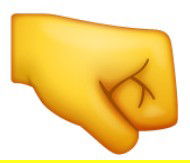 Emoji de mão amarela fechada direcionada para o lado direito