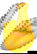 Emoji de mão amarela com dedo indicador cruzado sobre o dedo médio