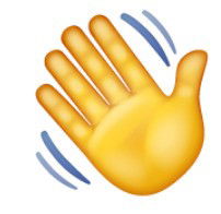 emoji de mão amarela acenando, com duas linhas azuis acima e duas linha azuis abaixo