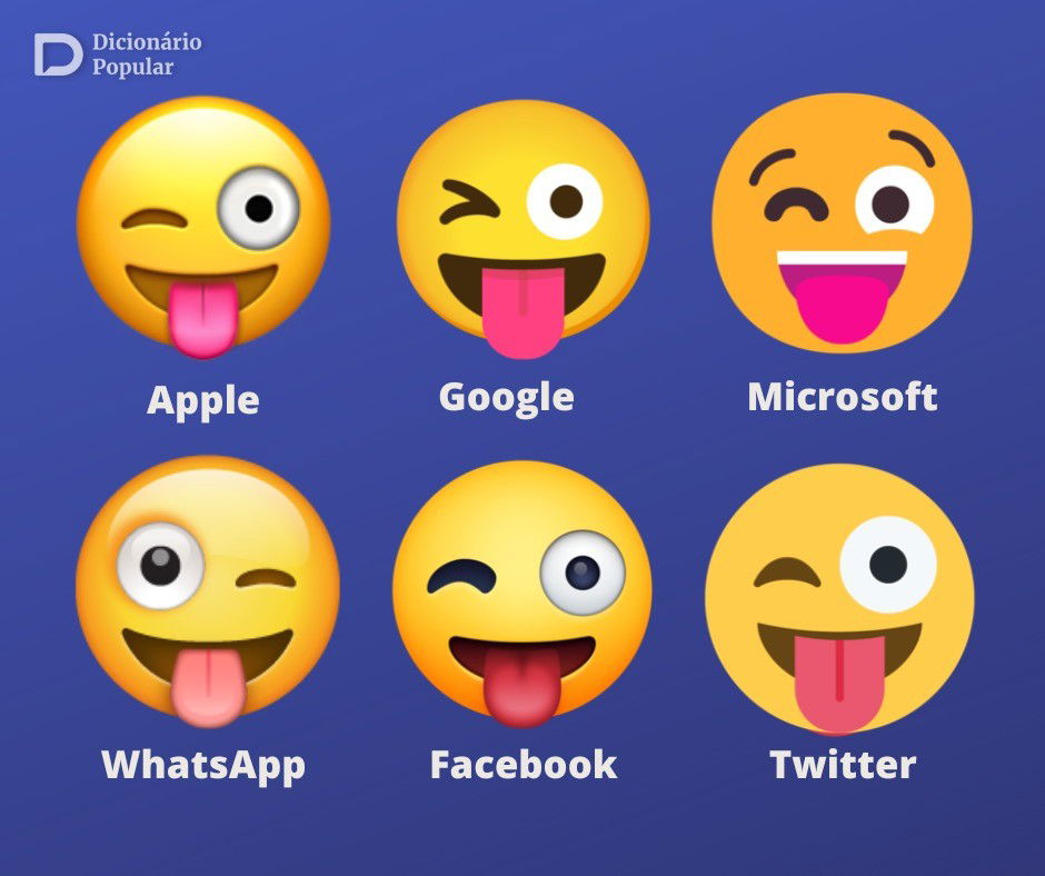 Versões do emoji piscando com a língua de fora nas principais plataformas em um fundo azul escuro