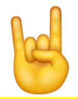 Emoji de mão amarela fazendo gesto de saudação do rock