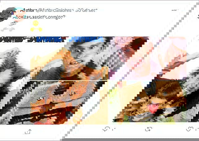 Tweet usando a combinação dos emojis de carinha suplicando e dedo indicador apontando para a direita e para a esquerda