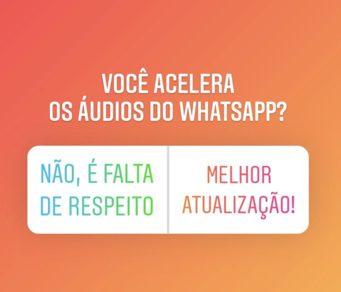 Enquete do Instagram sobre acelerar áudio do WhatsApp