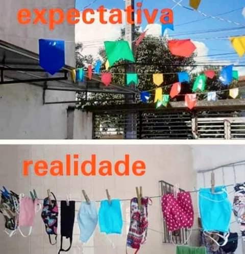 Meme de máscaras substituindo as bandeirinhas de festa junina