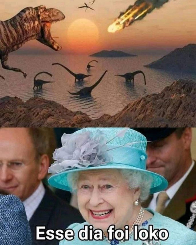 Meme Rainha Elizabeth sobre extinção dos dinossauros
