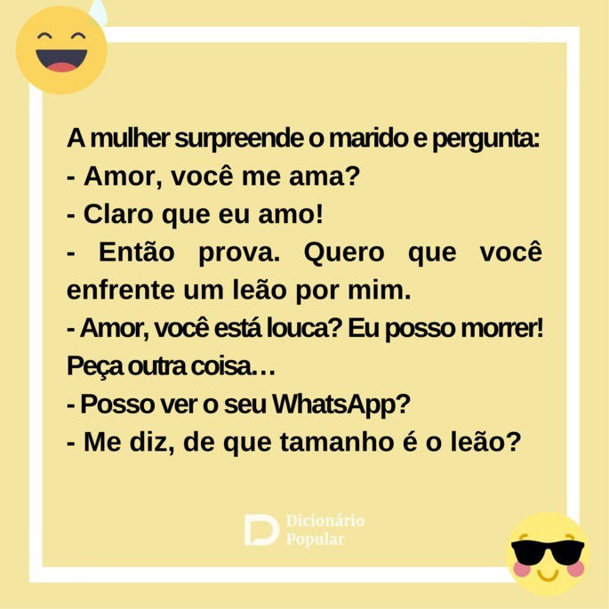 Piada em que mulher pede prova de amor ao marido
